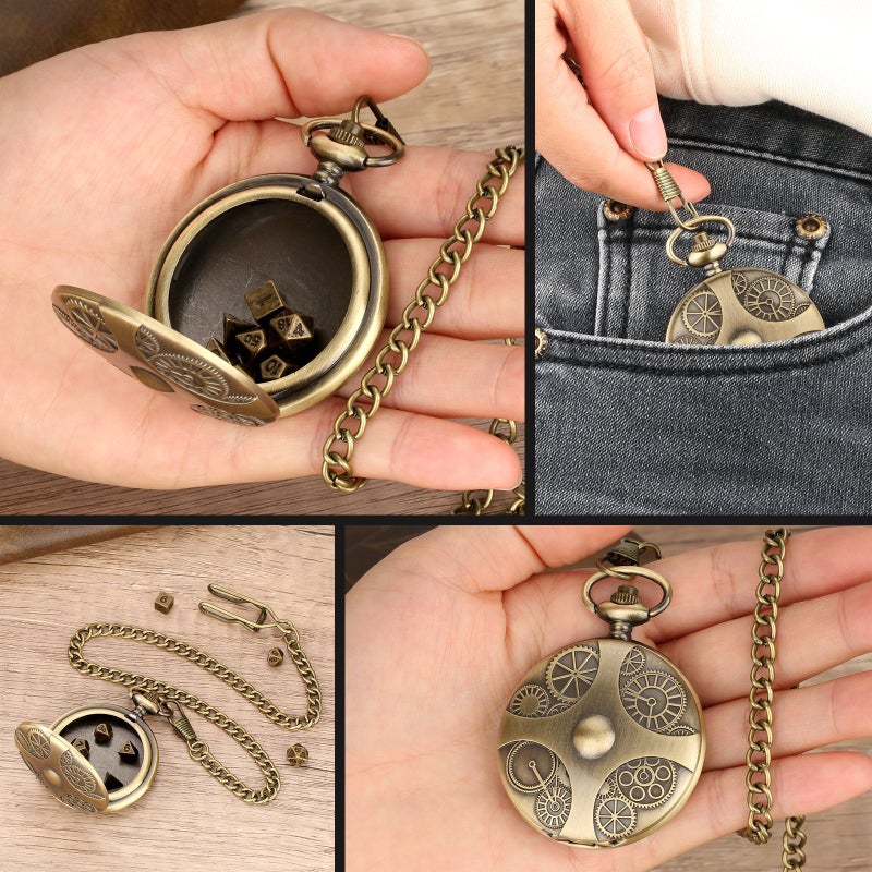 2024 New Bronze Gear Pocket Watch Case Dice Antique-PDND0201 - Image 2
