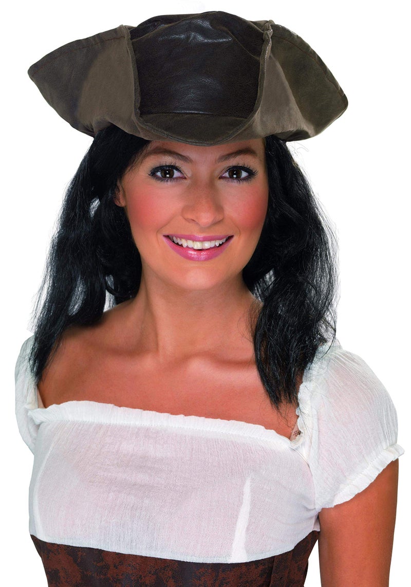 Smiffys Smiffys Leather Look Pirate Hat Hair - Brown with Black - Image 2