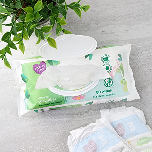 Parent's Choice Refreshing Cucumber Scent Baby Wet Wipes Infused with Vitamin E and Aloe, 240 Count (Value Pack Includes 3 80-Count Packages) - 1 Pack - Image 4