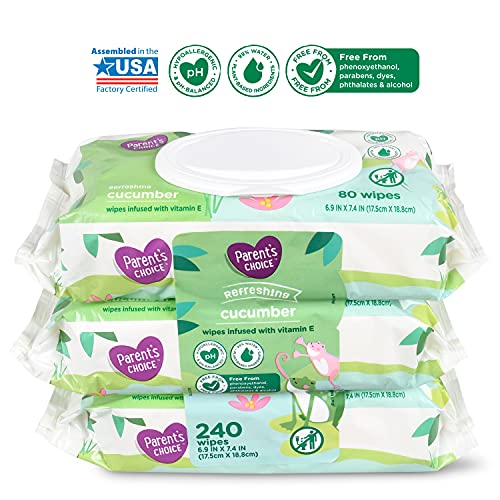 Parent's Choice Refreshing Cucumber Scent Baby Wet Wipes Infused with Vitamin E and Aloe, 240 Count (Value Pack Includes 3 80-Count Packages) - 1 Pack - Image 2