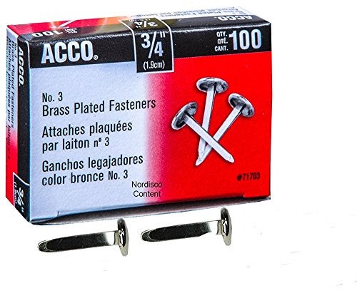 ACCO Brands مشابك ورق نحاسية من ACCO، 3/4"، مطلية، 1 صندوق، 100 مشبك/صندوق (71703) - Image 3