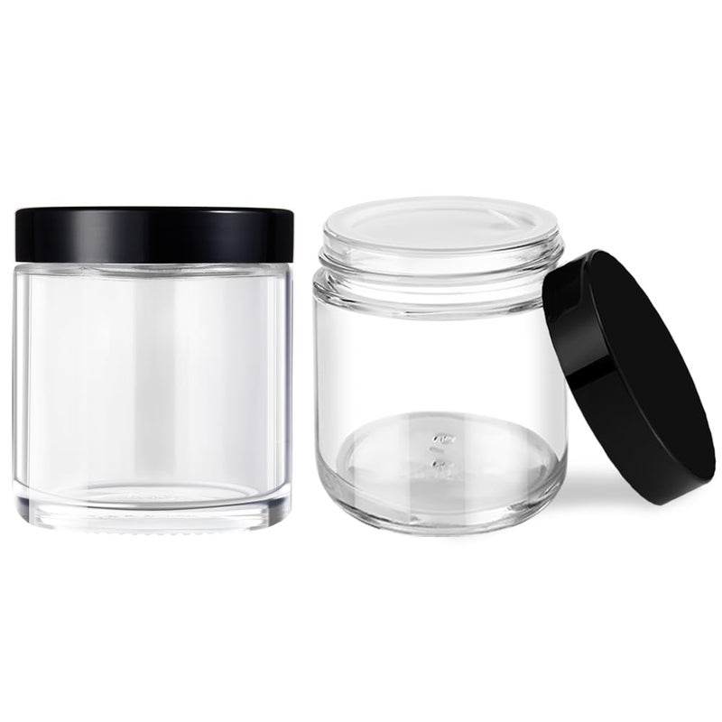 Tecohouse 4 oz Small Glass Jars with Lids, Tecohouse Clear Glass Jars with Black Lids & Inner Liners, Mini Travel Sample Containers for Slime, Makeup, Cream, Lotion, Cosmetic - 2 Pack - Image 1