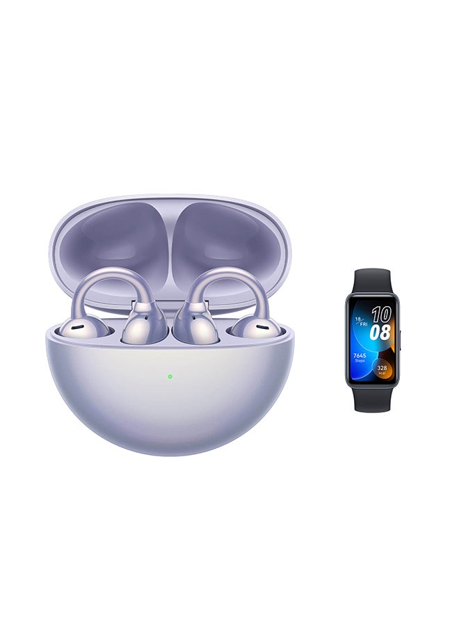HUAWEI Free Clip Wireless Bluetooth Earphones, Futuristic Aesthetic Design, Feather-Like Wearing, Open-Ear Listening, Long Battery Life, iOS And Android, IP54  + Huawei Band 8 Purple - Image 1