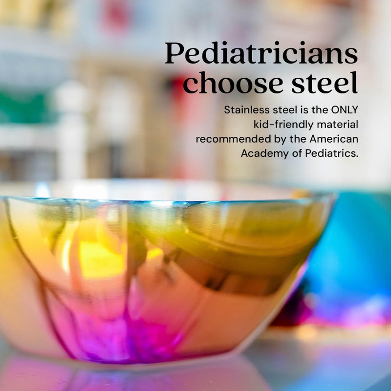 Ahimsa Stainless Steel Bowls for Kids, Durable Pediatrician Designed Toddler Snack Bowl, Premium Non Toxic Metal, Easy to Clean & Dishwasher Safe, Set of 4 Rainbow - Image 4