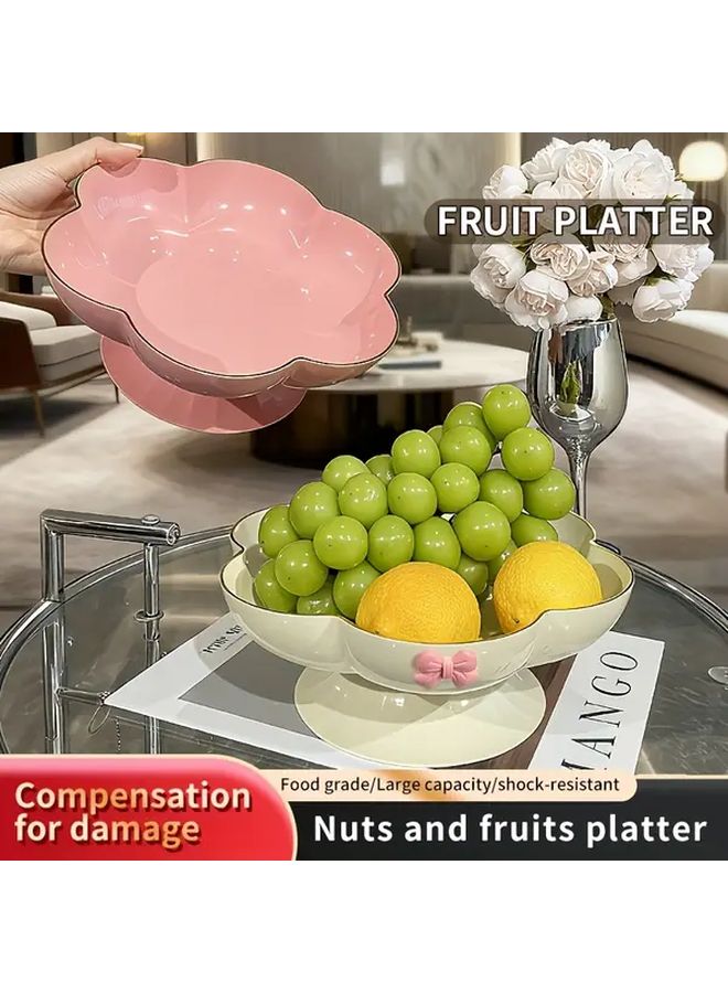 Pink Floral Rim Tall Serving Plate For Fruit Cake Desserts Party Decor - Image 5