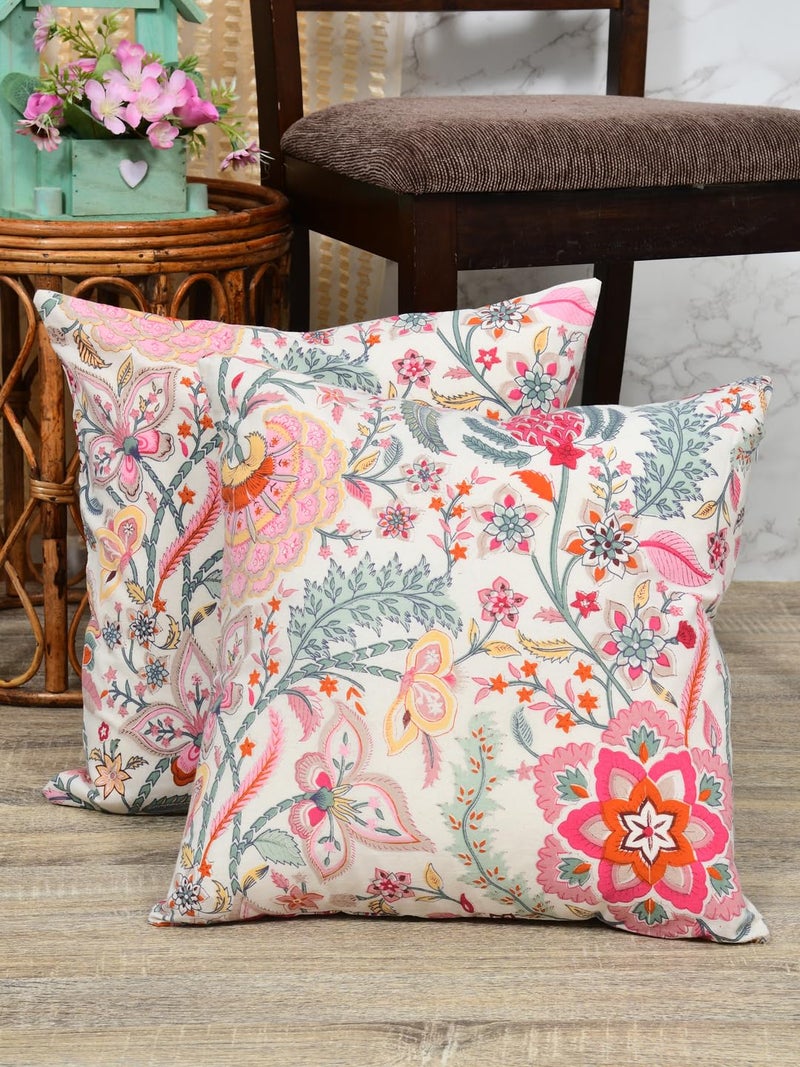 Clasiko Cotton Cushion Covers; Living Room Throw Cushion; Set of 2; 22x22 Inches; Autumn Sedum - Image 2