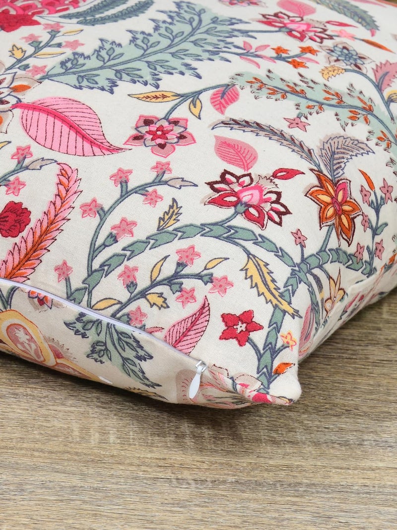 Clasiko Cotton Cushion Covers; Living Room Throw Cushion; Set of 2; 22x22 Inches; Autumn Sedum - Image 4