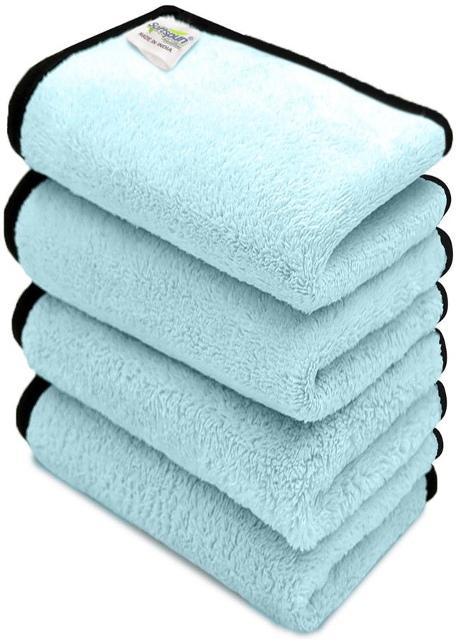 SOFTSPUN Microfiber Hand & Face Wipes 280 GSM 20x30 Cms, 4 Piece Towel Set, Light Sky Blue Super Soft & Silky for Hand, Face and Body - Hypoallergenic Sensitive Skin Wipes & Washcloths. - Image 1