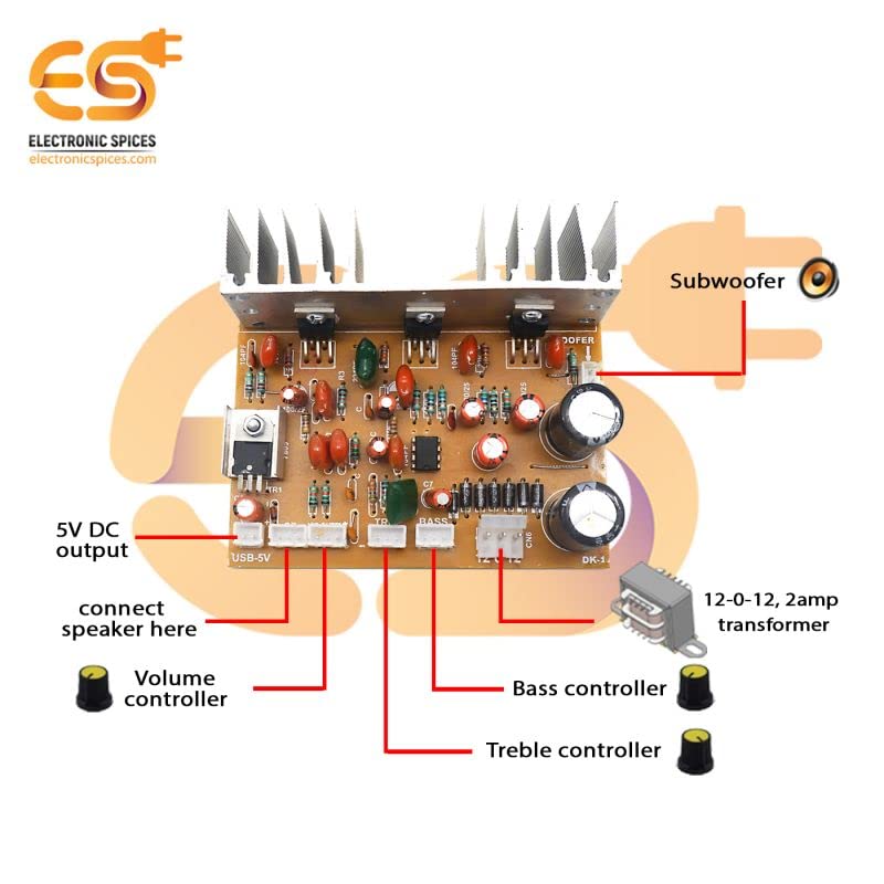 Electronicspices Electronic Spices TDA2050 3 TR 2.1 Home Theater Audio Amplifier Circuit Board - Image 3