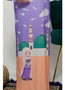 Altobeh Children's Prayer Set Practical One Piece Patterned Sleeves Removable Headscarf Lycra Hijab Dress (6-12 Years) 925-0301  - Image 4