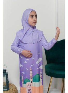Altobeh Children's Prayer Set Practical One Piece Patterned Sleeves Removable Headscarf Lycra Hijab Dress (6-12 Years) 925-0301  - Image 5
