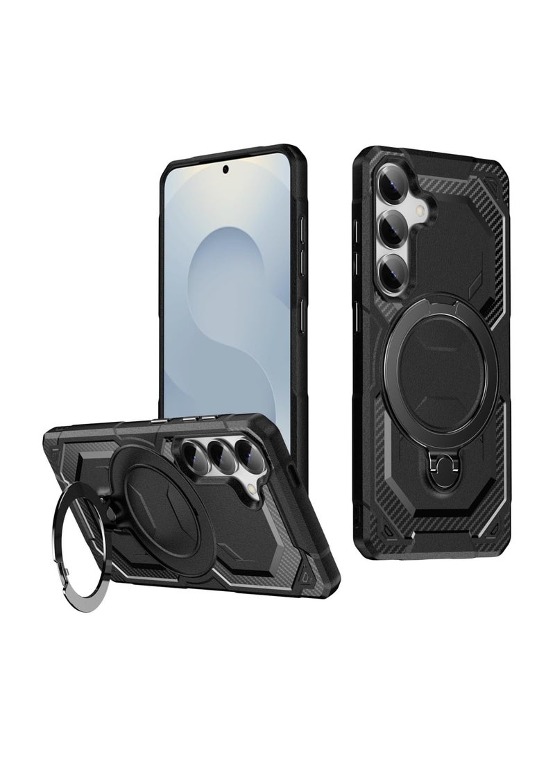 VKL Case Compatible with Samsung Galaxy A16 (5G), Built-in 360° Rotatable Ring Stand, Magnetic Skin-friendly Leather Protective Cover for Samsung A16 (Black) - Image 1
