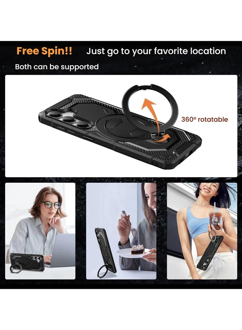 VKL Case Compatible with Samsung Galaxy A16 (5G), Built-in 360° Rotatable Ring Stand, Magnetic Skin-friendly Leather Protective Cover for Samsung A16 (Black) - Image 3