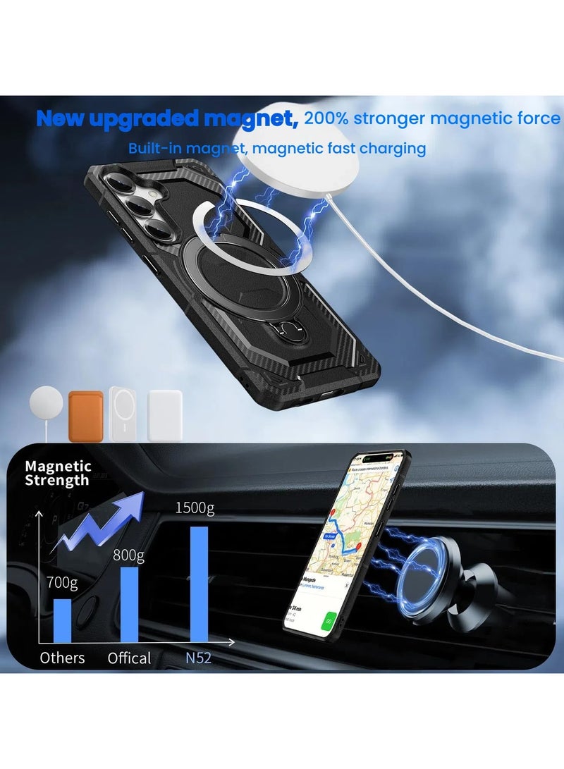 VKL Case Compatible with Samsung Galaxy A16 (5G), Built-in 360° Rotatable Ring Stand, Magnetic Skin-friendly Leather Protective Cover for Samsung A16 (Black) - Image 2