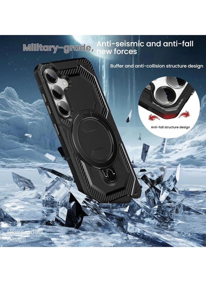 VKL Case Compatible with Samsung Galaxy A16 (5G), Built-in 360° Rotatable Ring Stand, Magnetic Skin-friendly Leather Protective Cover for Samsung A16 (Black) - Image 4