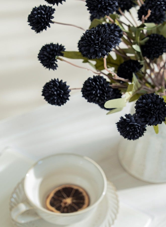 Laelfe Artificial Kiku Flower - 5 Pcs Fake Pompon Mums Silk Small Chrysanthemum Faux Ball Fall Flower Stem Decor for Halloween Wedding Filler DIY Bouquet Centerpieces Arrangements Shower(Black) - Image 5