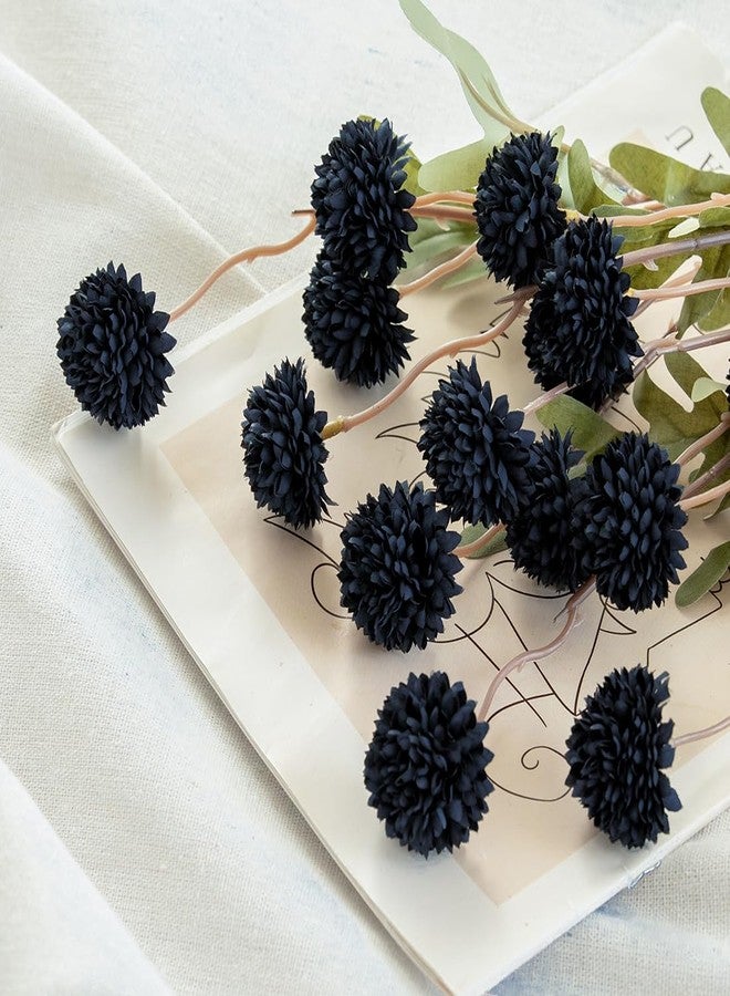 Laelfe Artificial Kiku Flower - 5 Pcs Fake Pompon Mums Silk Small Chrysanthemum Faux Ball Fall Flower Stem Decor for Halloween Wedding Filler DIY Bouquet Centerpieces Arrangements Shower(Black) - Image 3