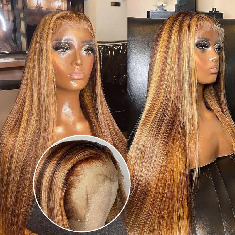 Flady Highlight Ombre Blonde Lace Front Wig 430 Colored Glueless Human Hair Pre Plucked With Baby Hair 180 Density Straight HD Lace Frontal for Black Women