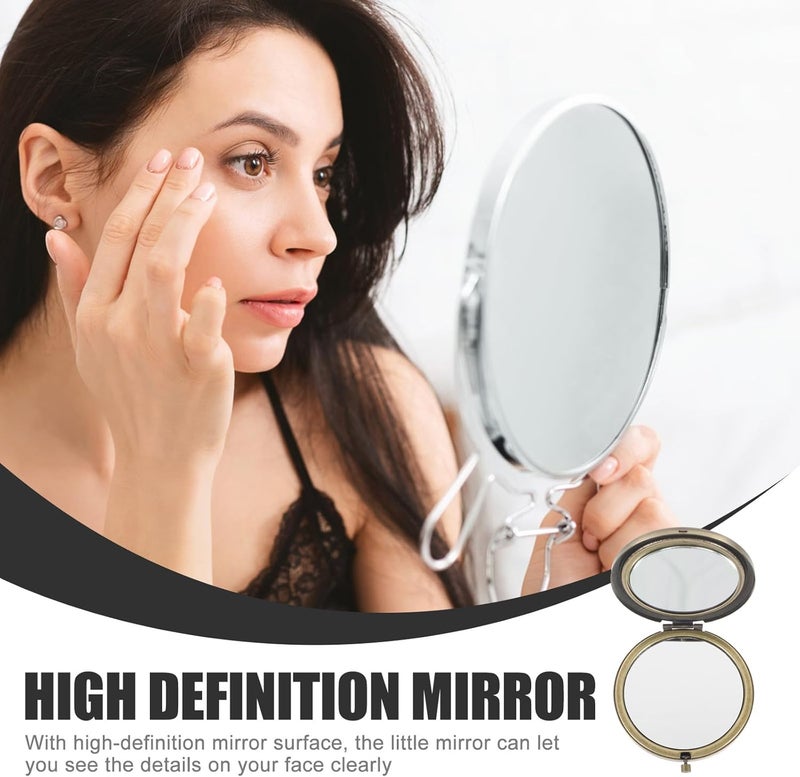 Vintage Compact Folding Hand Mirror Double-Sided Pocket Mirror Portable Small Vanity for Women Travel Outdoor Makeup - Image 3