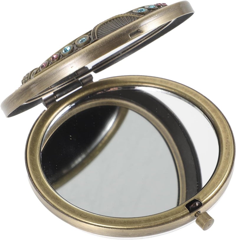 Vintage Compact Folding Hand Mirror Double-Sided Pocket Mirror Portable Small Vanity for Women Travel Outdoor Makeup - Image 1