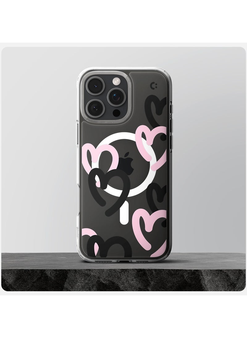 Spigen غطاء Ultra Hybrid MagFit لهاتف iPhone 16 Pro مع MagSafe (2024) قلوب باللون الأسود والوردي  - Image 3