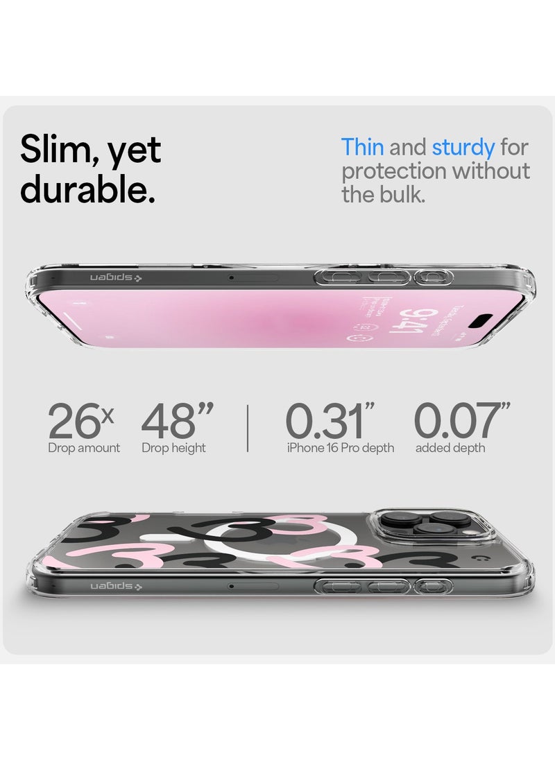 Spigen غطاء Ultra Hybrid MagFit لهاتف iPhone 16 Pro مع MagSafe (2024) قلوب باللون الأسود والوردي  - Image 5