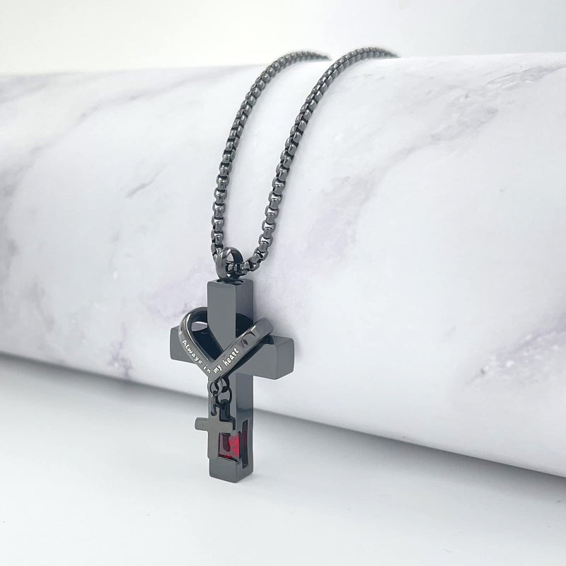 YOUFENG January Birthstones Urn Necklaces for Ashes Cross Cremation Pendant Urns for Human Ashes Memorial Keepsake Locket Jewelry - Image 5