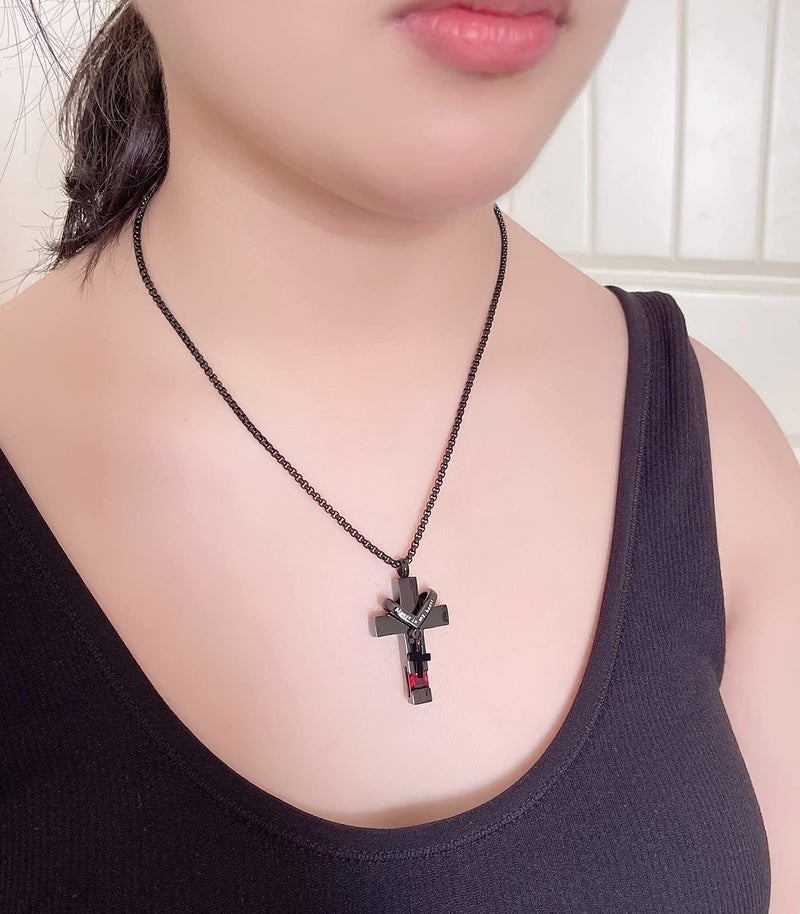 YOUFENG January Birthstones Urn Necklaces for Ashes Cross Cremation Pendant Urns for Human Ashes Memorial Keepsake Locket Jewelry - Image 4