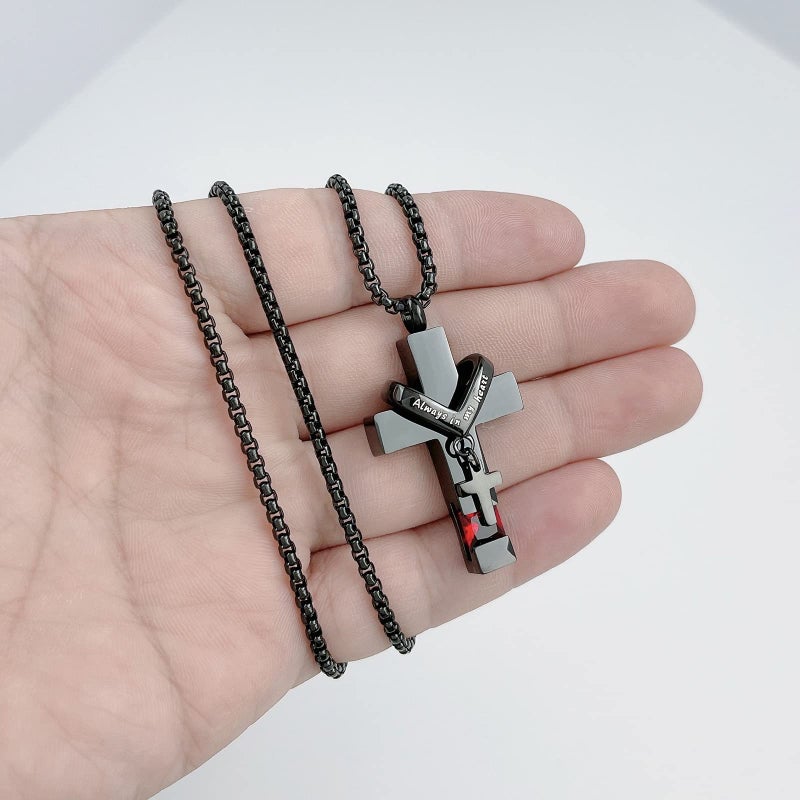 YOUFENG January Birthstones Urn Necklaces for Ashes Cross Cremation Pendant Urns for Human Ashes Memorial Keepsake Locket Jewelry - Image 3