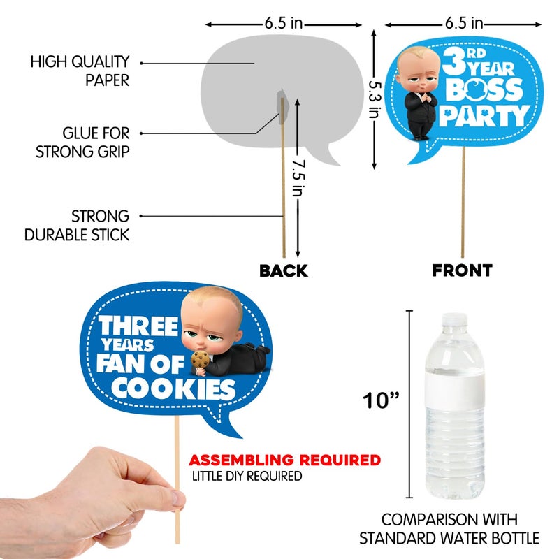 Zyozique Zyozique Boss Baby 3rd Birthday Photo Booth Props 18 Pieces with Wooden Sticks for Boss Baby 3rd Birthday Party Decorations,Baby Boss Party Supplies - Image 3