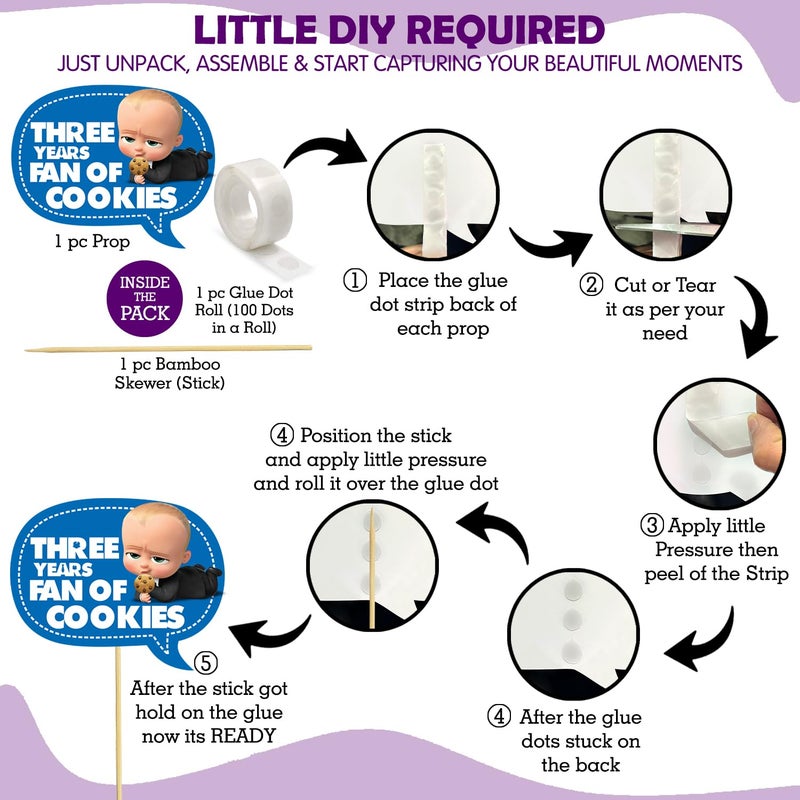 Zyozique Zyozique Boss Baby 3rd Birthday Photo Booth Props 18 Pieces with Wooden Sticks for Boss Baby 3rd Birthday Party Decorations,Baby Boss Party Supplies - Image 4