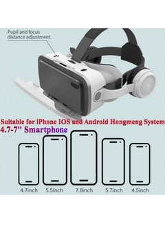 في آر شينيكون G15E VR نظارات IMAX 3D أفلام الواقع الافتراضي نظارات الواقع الافتراضي Google Cardboard Box VR خوذة للهاتف 4.7-7 بوصة، تدعم عصا التحكم في الألعاب (أبيض)  - Image 2