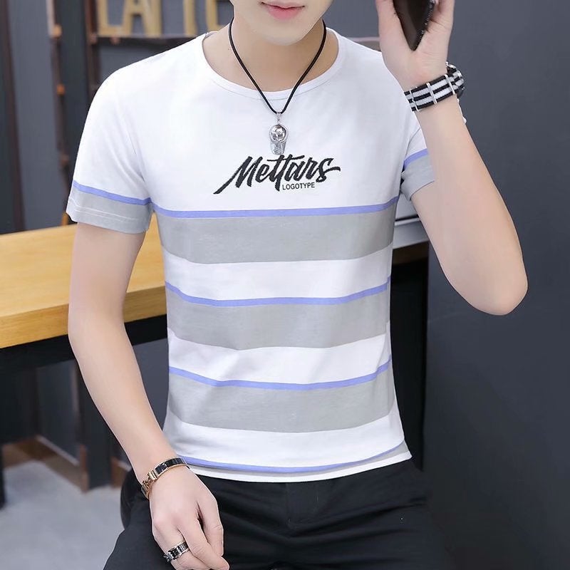 Summer Men'S Short Sleeve T-Shirt Round Neck Trendy Base Shirt Stall Supply Korean Men'S Striped Slim Fit Casual Shirt - Image 4