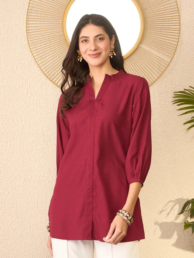 Desiqlo Maroon Silk Blend Solid Regular Top