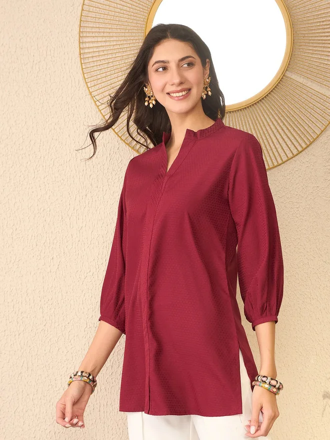 Desiqlo Maroon Silk Blend Solid Regular Top