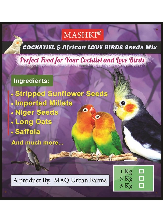 MASHKI Seed Mix For Cocktiel&African Lovebirds/15 Ingredients/Perfect Blended Nutrients Nuts, Oats Dry Adult, Senior, Young Bird Food (5 Kg), 1 Count  - Image 1