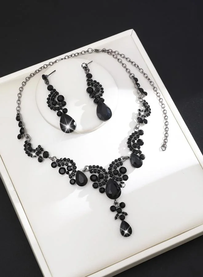 Take Two 2-Piece Embellished Rhinestone Drop Necklace and Earrings Jewelry Set