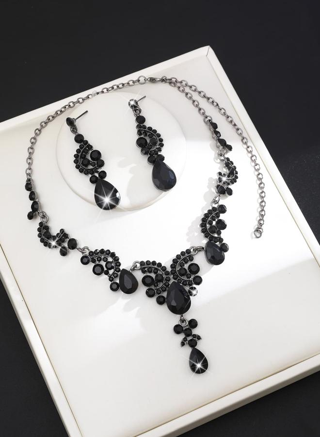 Take Two 2-Piece Embellished Rhinestone Drop Necklace and Earrings Jewelry Set - Image 2