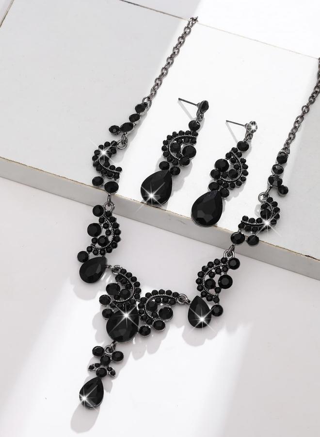 Take Two 2-Piece Embellished Rhinestone Drop Necklace and Earrings Jewelry Set - Image 4