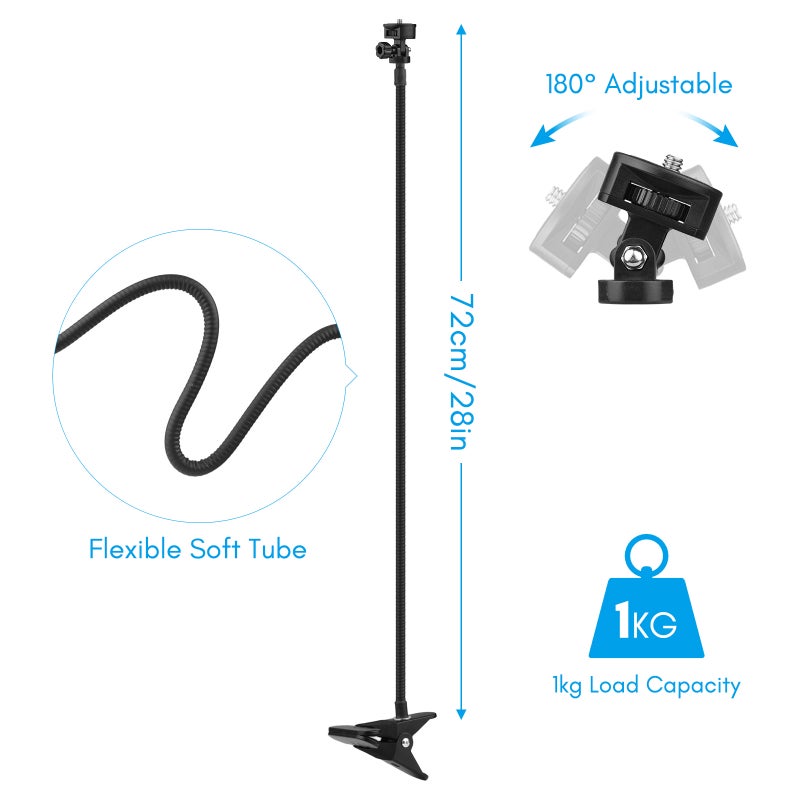 72cm/28in Webcam Stand Flexible Desk Mount Bracket with 1/4 Inch Screw 1kg Load Capacity for Web Camera C930e/C930/C920/C922x/C922/C925e/C615 for Smartphone Small LED Video Light - Image 4