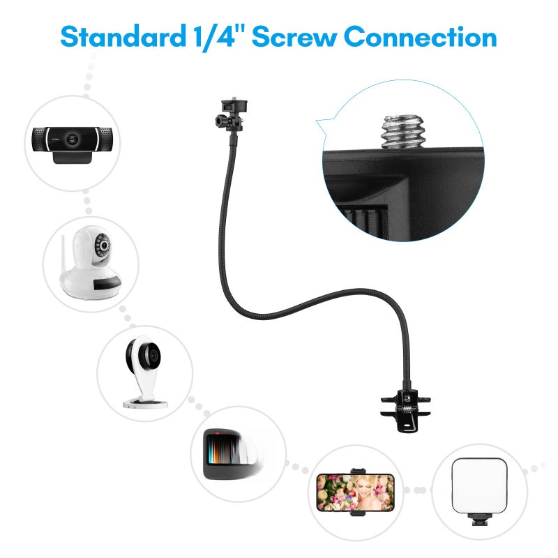 72cm/28in Webcam Stand Flexible Desk Mount Bracket with 1/4 Inch Screw 1kg Load Capacity for Web Camera C930e/C930/C920/C922x/C922/C925e/C615 for Smartphone Small LED Video Light - Image 5