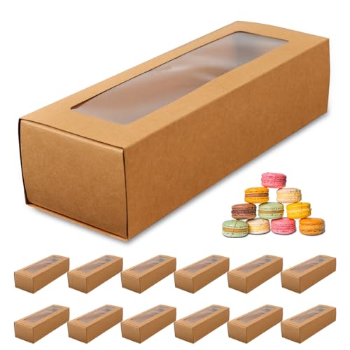 KBG 25 Pcs Brown Macarons Boxes of 6,Desserts Small Macaron Container Bakery Box also fits for Muffins and Cookies 7.2 inch×1.96 inch×1.96 inch（Does not contain macaron cookies） - Image 1