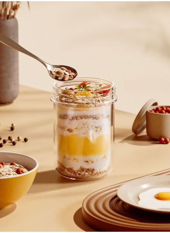 HOMESTAR Leak-Proof Overnight Oats Glass Jar With Spoon, Sealed Breakfast Yogurt Cup, Calcium Sodium Glass Portable Salad Container With Lid - Image 3