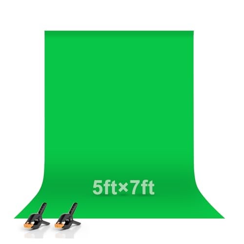 EMART 5x7ft Green Screen Backdrop, Polyester Wrinkle-Resistant Curtain Fabric, Chroma-Key greenscreen Cloth Sheet for Zoom, Including 2 Spring Clamps Suitable for Photoshoot, Interview, Live Stream - Image 1