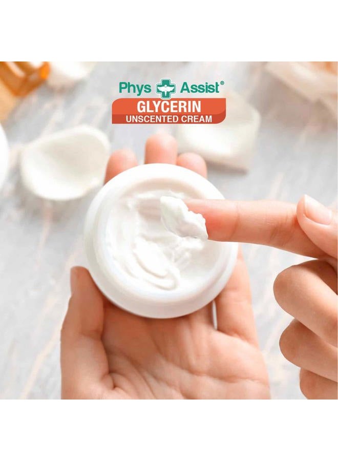 PhysAssist Glycerin Unscented Cream Deep Soothing Moisturizer to Dry, Itchy, and Dehydrated Skin. Made specially for those with Fragrance Intolerance after Radiotherapy and Chemotherapy. 4 OZ. MADE IN USA - Image 3