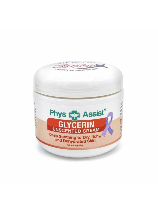 PhysAssist Glycerin Unscented Cream Deep Soothing Moisturizer to Dry, Itchy, and Dehydrated Skin. Made specially for those with Fragrance Intolerance after Radiotherapy and Chemotherapy. 4 OZ. MADE IN USA - Image 1