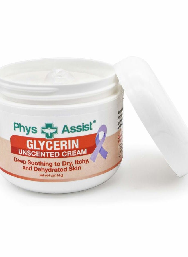 PhysAssist Glycerin Unscented Cream Deep Soothing Moisturizer to Dry, Itchy, and Dehydrated Skin. Made specially for those with Fragrance Intolerance after Radiotherapy and Chemotherapy. 4 OZ. MADE IN USA - Image 2