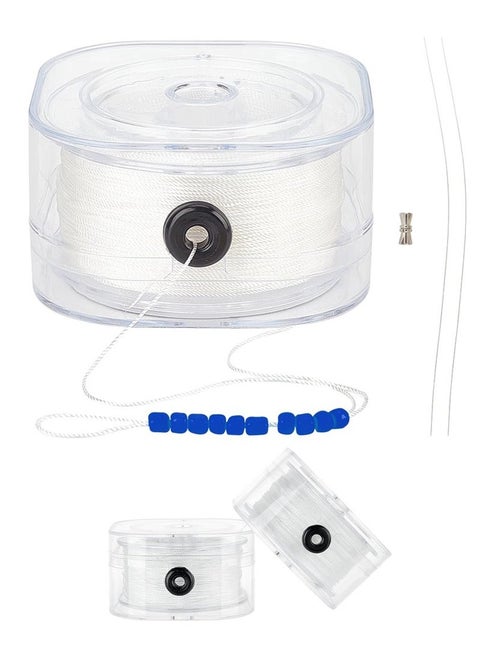 Pack 0.6mm Bracelet Strings with Organizing Case 87 Yards Beading String Seed Bead Thread Sewing String with Leading Wire for Leather Stitching Beading Jewelry Bracelets Making - White