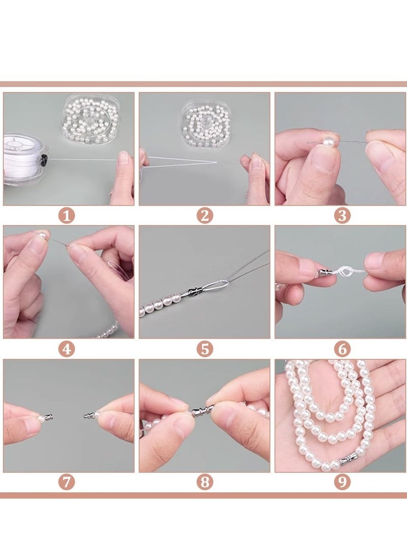Pack 0.6mm Bracelet Strings with Organizing Case 87 Yards Beading String Seed Bead Thread Sewing String with Leading Wire for Leather Stitching Beading Jewelry Bracelets Making - White