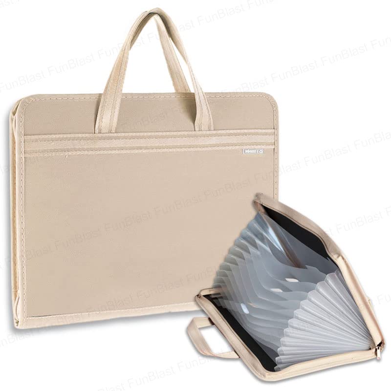 FunBlast محفظة ملفات بحجم A3 مع قفل سحاب - حقيبة تخزين ملفات بـ 12 جيب، حقيبة تنظيم ملفات السفر، حامل ملفات الفنانين/الشهادات (خوخي) - Image 1